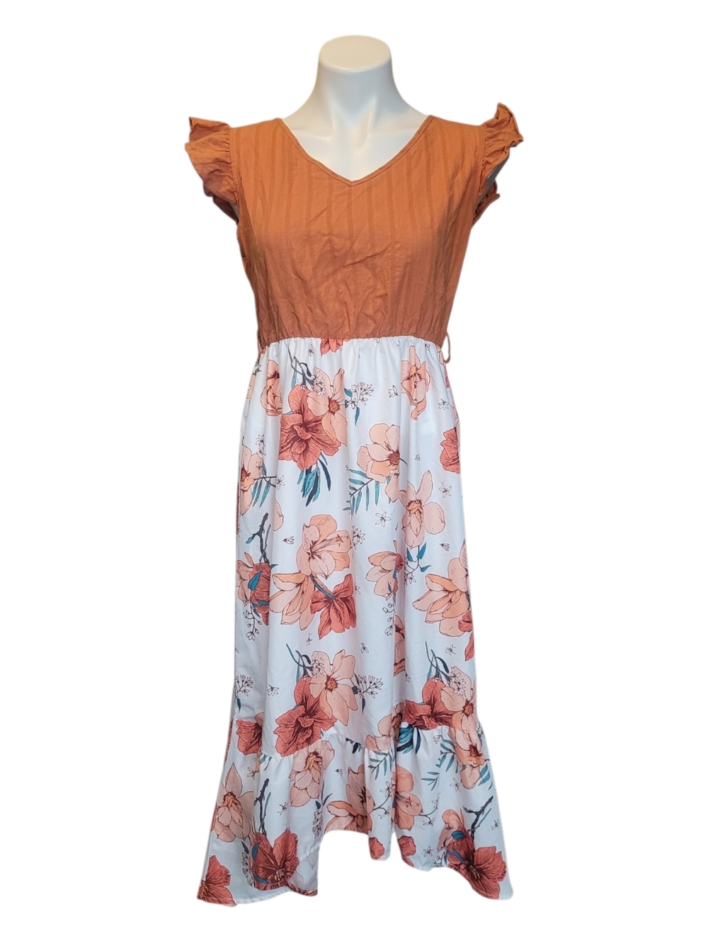 Patpat Womens Large Orange And White Floral Maxi Dress